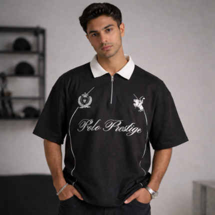 Men’s Premium Black Polo Prestige Printed Oversized T-Shirt
