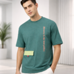 Typography Pocket Detail Green T-Shirt