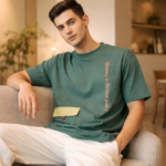 Typography Pocket Detail Green T-Shirt - Image 4