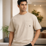 Minimal Pocket Beige Cotton T-Shirt