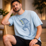 Men's Sky Blue Cotton Horse Graphic T-shirt - Image 4