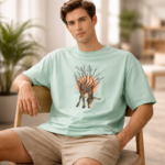 Men's Sea Green Cotton Zebra Graphic T-shirt - Image 4