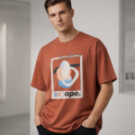 Men's Rust Cotton Escape Printed T-shirt