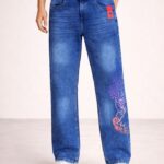 Men's Blue Graphic Bootcut Jeans