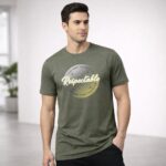 Men's Olive 100% Cotton Printed T-Shirt